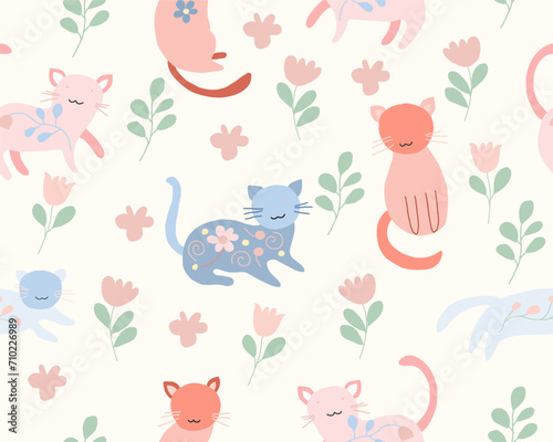 Cute Colorful Cat Seamless Pattern
