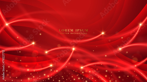 Abstract red background with glowing flowing curve lines light, glitter light effect decoration and bokeh