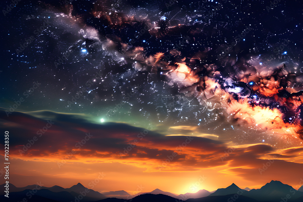 Fireworks in the Milky Way: Beautiful Shooting Ends the Night Sky generative ai