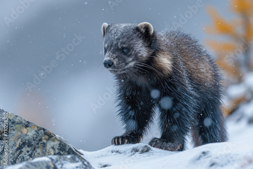A wolverine exhibits stealth in the pristine alpine snow © Veniamin Kraskov
