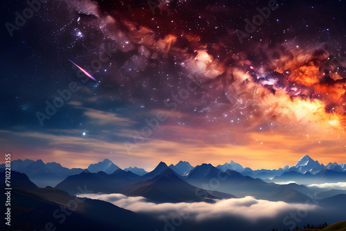 Fireworks in the Milky Way: Beautiful Shooting Ends the Night Sky generative ai