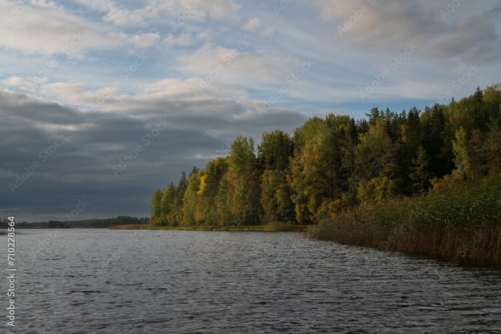 Lake Ladoga near the village Lumivaara on a sunny autumn day, Ladoga skerries, Lakhdenpokhya, Republic of Karelia, Russia Lake Ladoga near the village Lumivaara on a sunny autumn day, Ladoga skerries, Lakhdenpokhya, Republic of Karelia, Russia