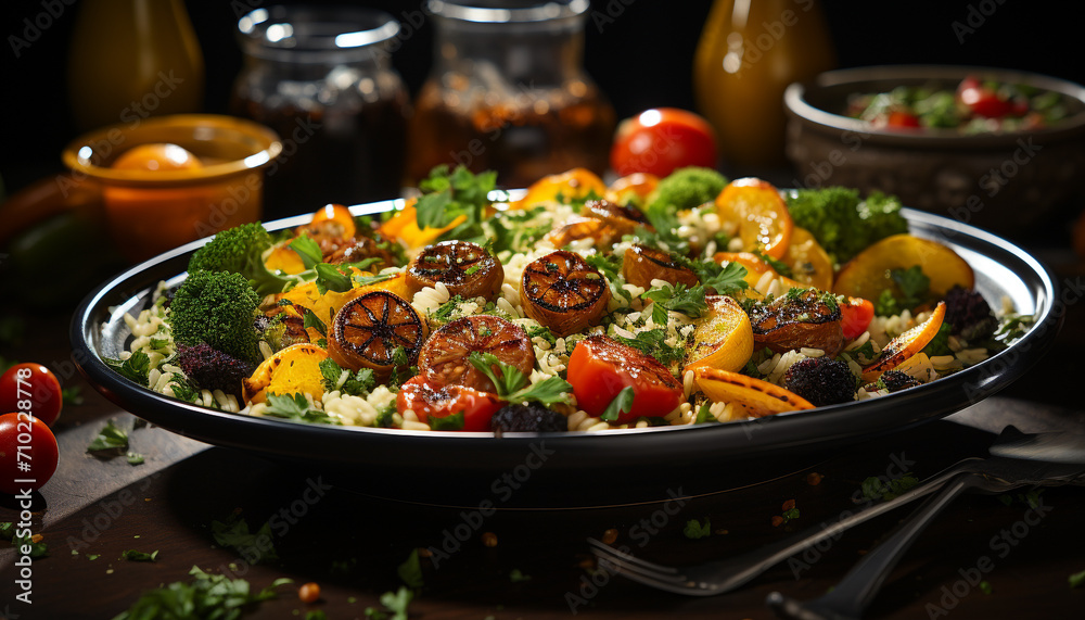 Fresh gourmet salad, healthy vegetarian meal, homemade and refreshing generated by AI Fresh gourmet salad, healthy vegetarian meal, homemade and refreshing generated by AI