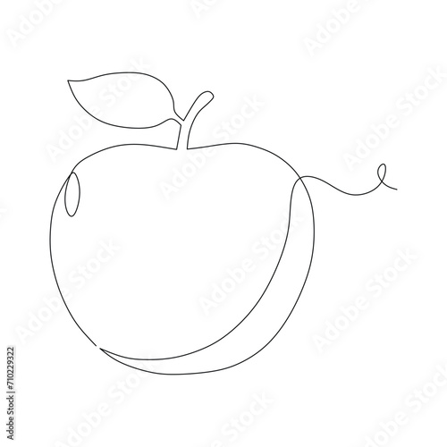 Single one line drawing of whole healthy organic apple for orchard logo identity. Fresh sweet fruitage concept for fruit garden icon. Modern continuous line graphic draw design vector illustration