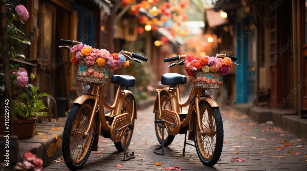 Fototapeta premium rental bikes in city.