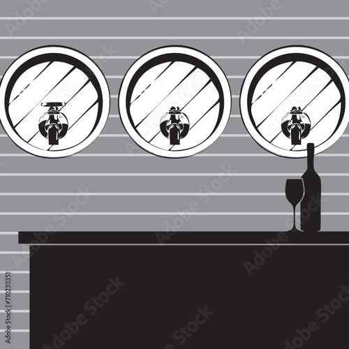 Bar counter with barrels of wine