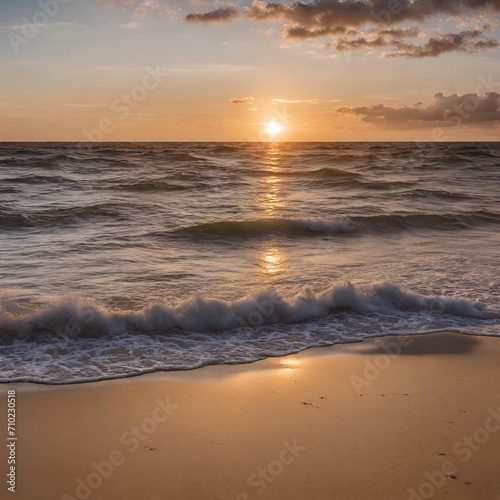 Beautiful Beach Scene with Waves and Sun 