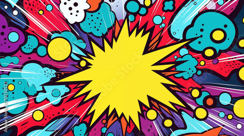 Comics illustration, retro and 90s style, pop art pattern, abstract crazy and psychedelic background. Generative AI