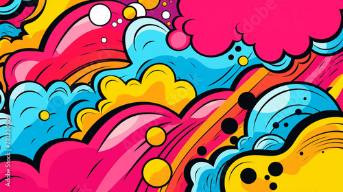 Comics illustration, retro and 90s style, pop art pattern, abstract crazy and psychedelic background. Generative AI