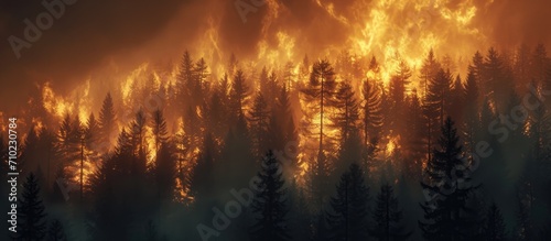 Nighttime forest fire