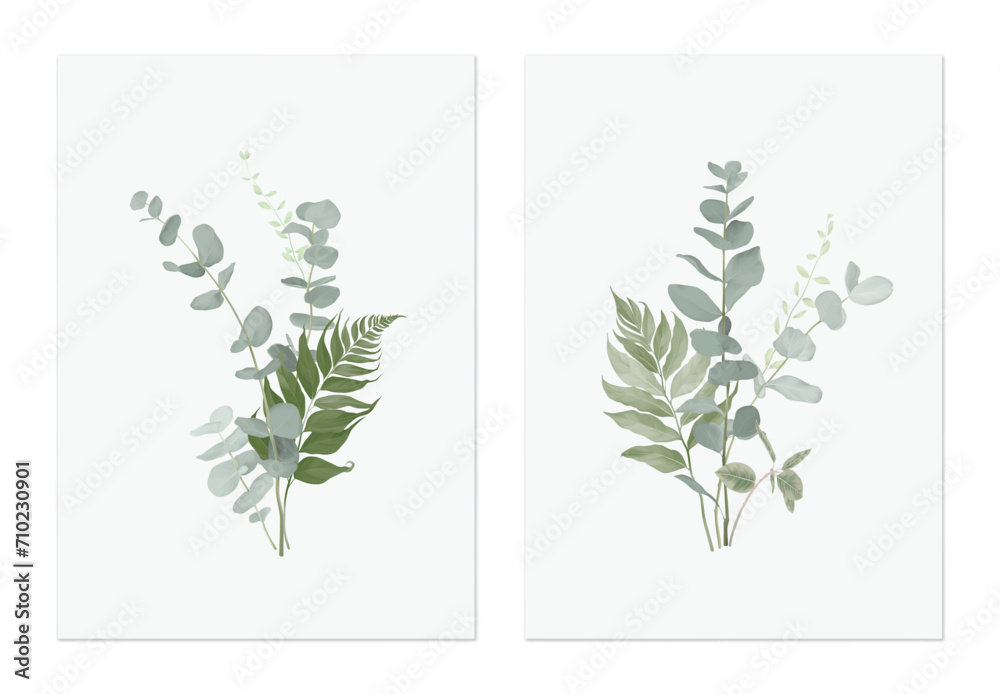 Foliage poster template design, Eucalyptus cinerea and frern on grey
