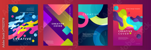 Colorful colourful vector flat creative design abstract shapes covers. Colorful gradient geometric design for poster, banner, brochure, leaflet, cover, magazine, or flyer.