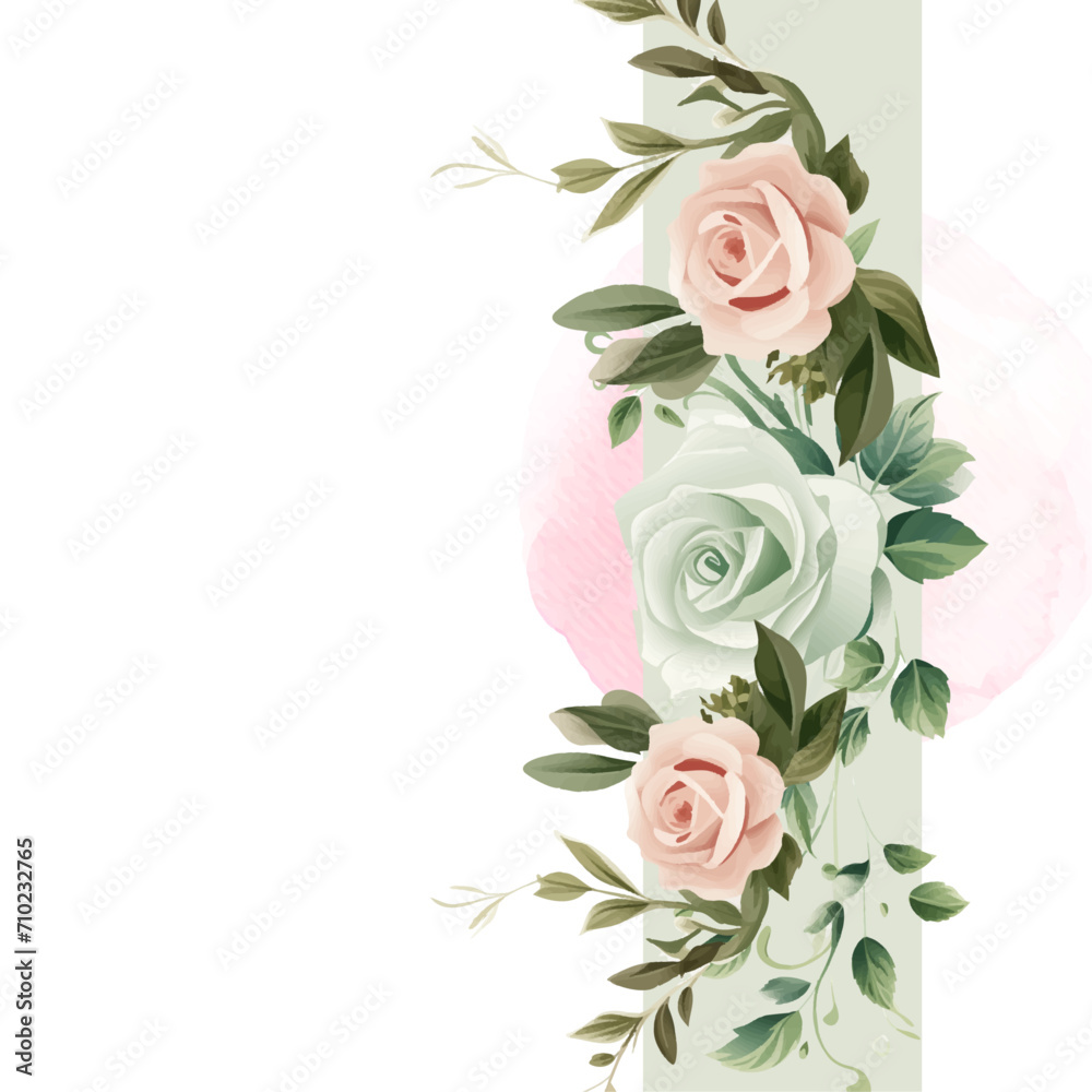 Pink white and green modern trendy vector design frame. Flower watercolor square background for social media post feed template