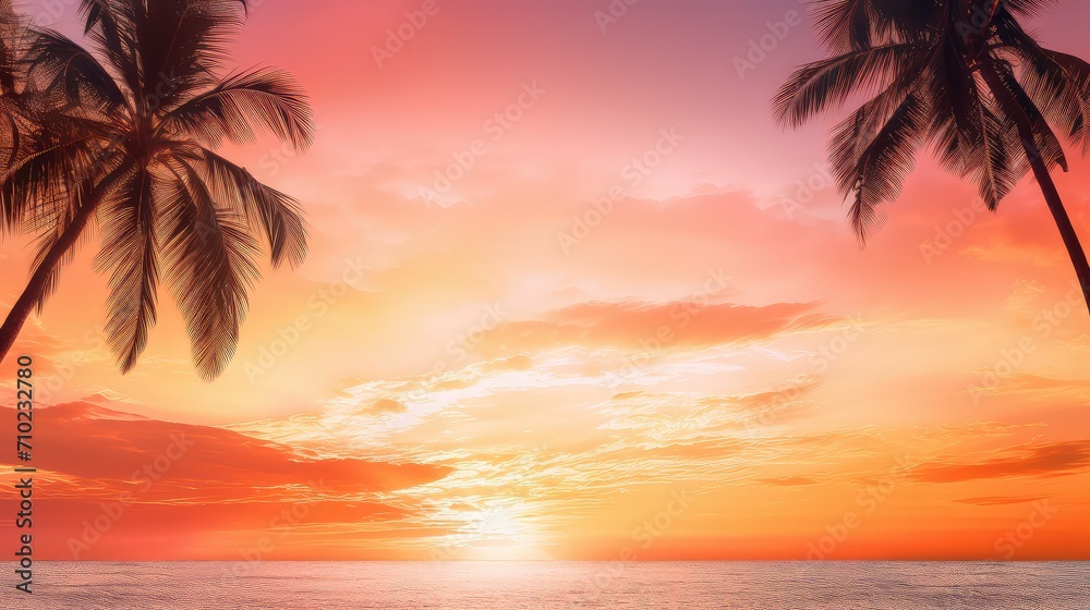 tropical banner summer background illustration palm ocean, sand relaxation, holiday paradise tropical banner summer background