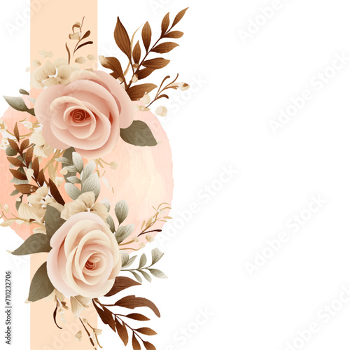 Beige and white modern wreath background invitation frame with flora and flower. Flower watercolor square background for social media post feed template