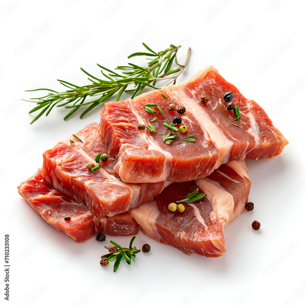 Isolated raw pork slices on white background Isolated raw pork slices on white background