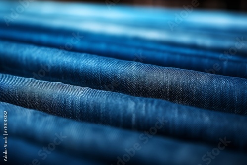 Close-up of a selection of denim jeans highlighting the textures and seams.