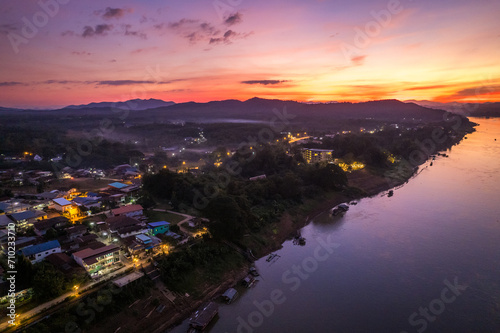 Chiang Khan view at sunset in Loei  Thailand