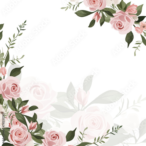 Pink and white modern wreath background invitation frame with flora and flower. Flower watercolor square background for social media post feed template