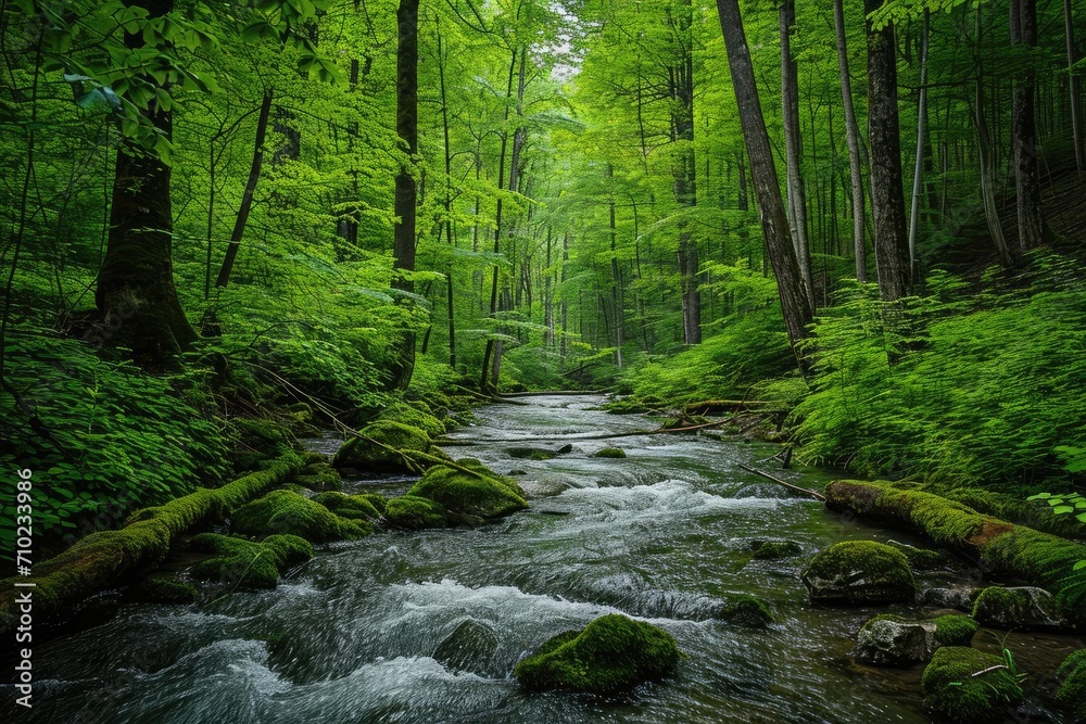 Obraz premium Lush forest with a flowing river