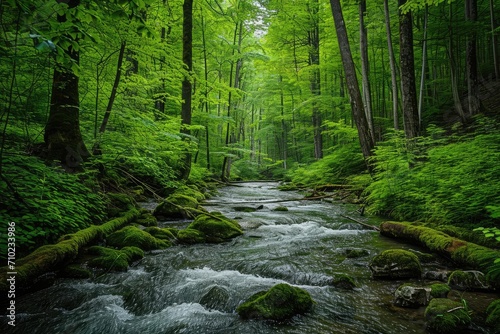 Lush forest with a flowing river