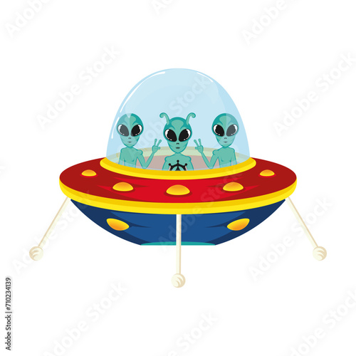 Colored ufo spaceship with alien character Vector