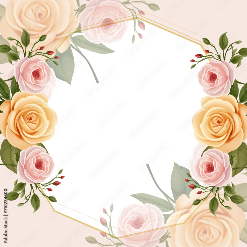 Pink white and yellow modern background invitation template with floral and flower. Flower watercolor square background for social media post feed template