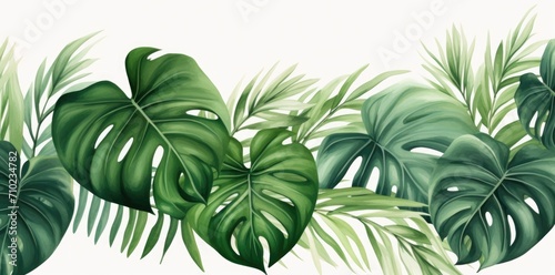 green tropical leaves on a white background