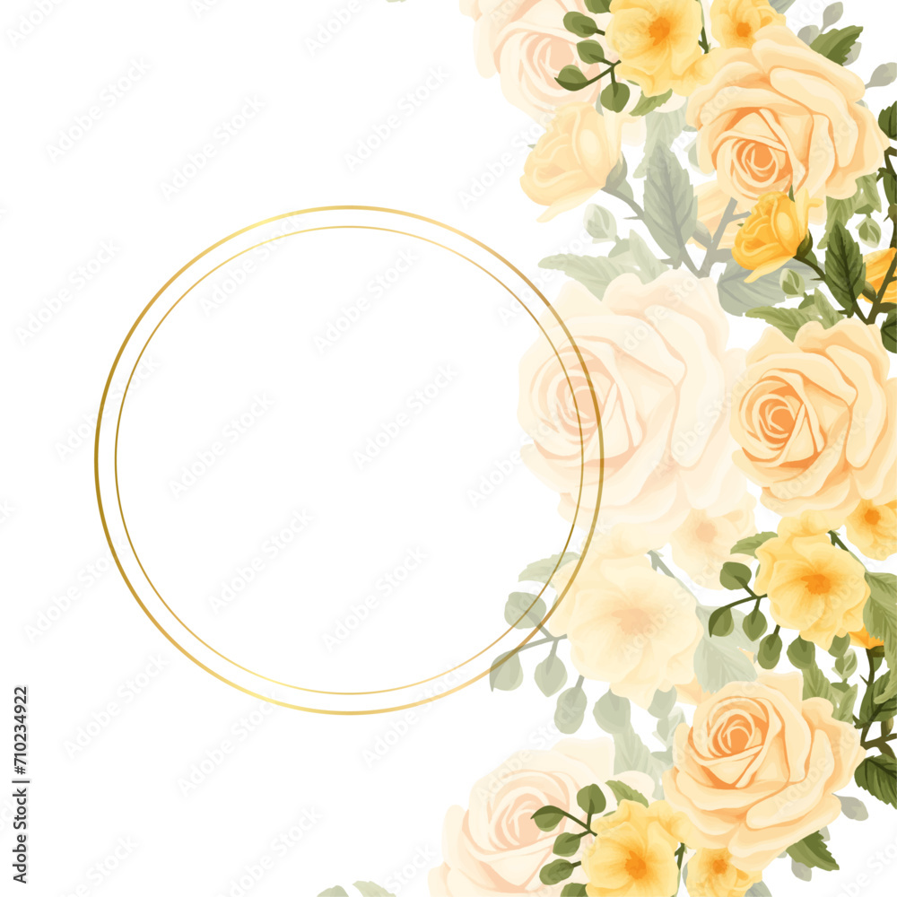 Yellow and white modern background invitation template with floral and flower. Flower watercolor square background for social media post feed template