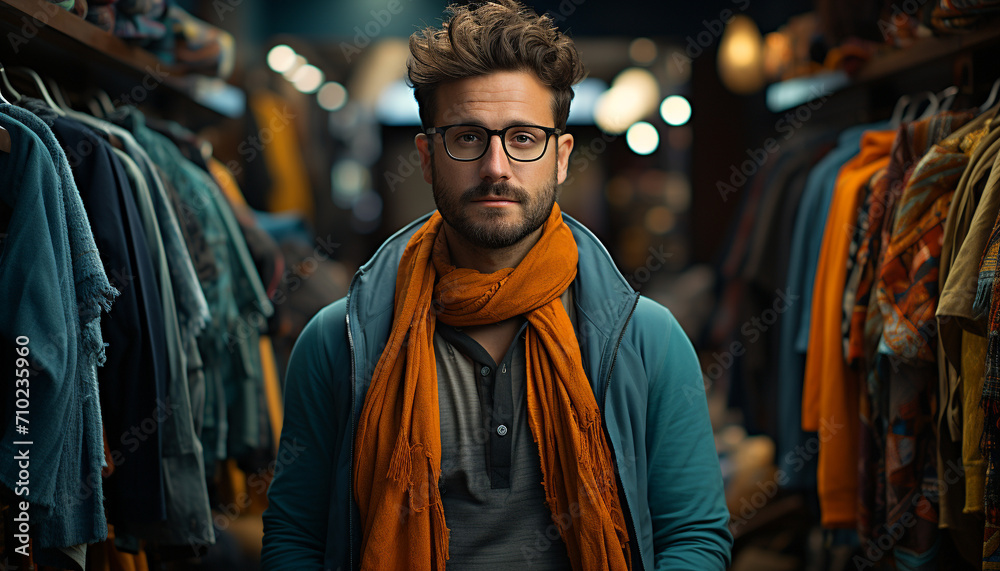 Fashionable young man with beard looking confident indoors generated by AI