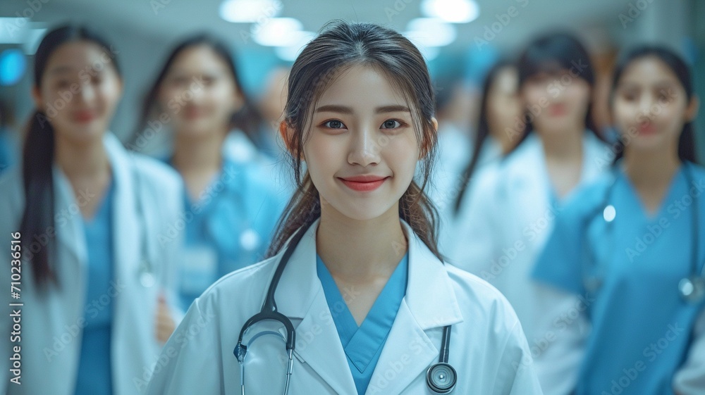Staff members from Asia running to the hospital to save Staff members from Asia running to the hospital to save