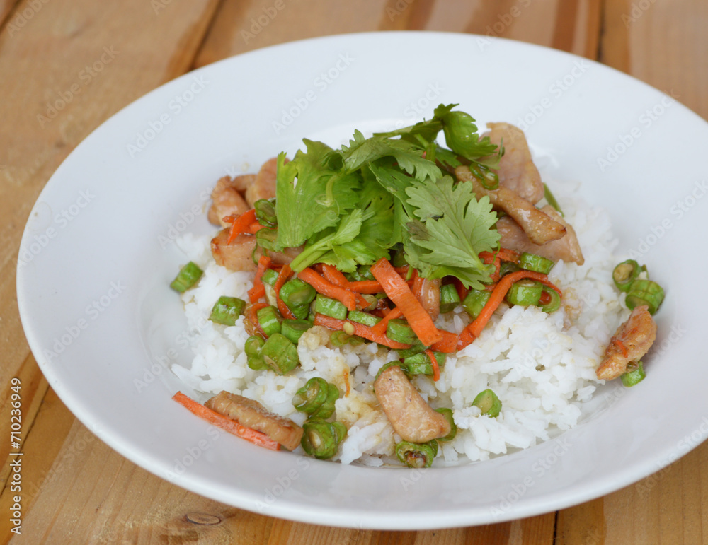 rice fried with chicken and vegetables rice fried with chicken and vegetables