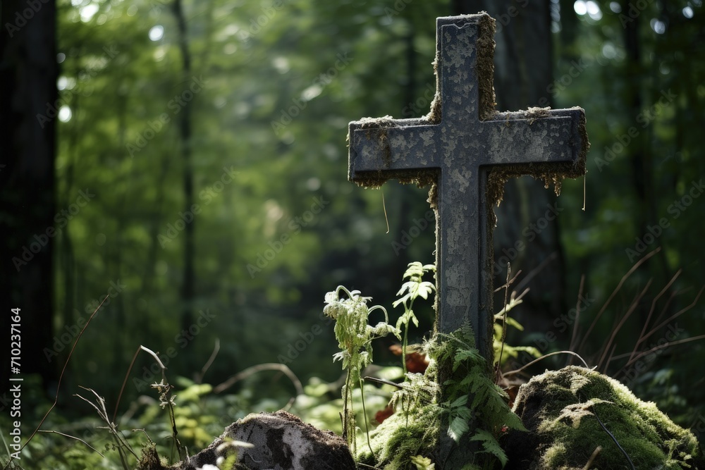 Hybrid funeral cross in shared Orthodox Catholic burial ground