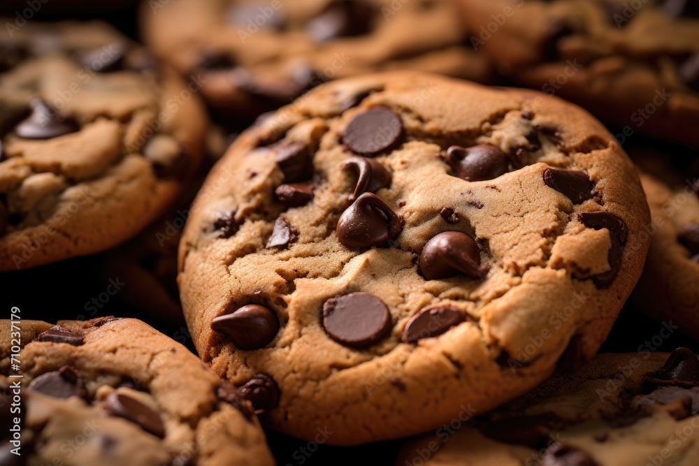 Image of chocolate chip cookies in extreme close up Image of chocolate chip cookies in extreme close up