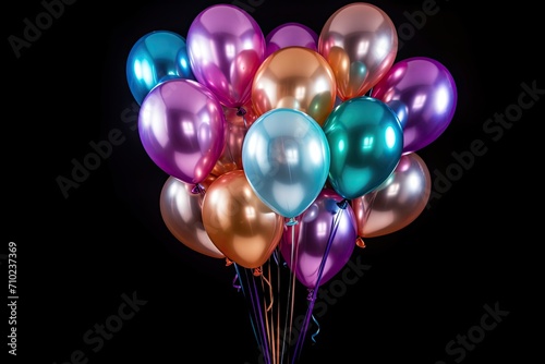 Isolated on black multi colored metallic party balloons