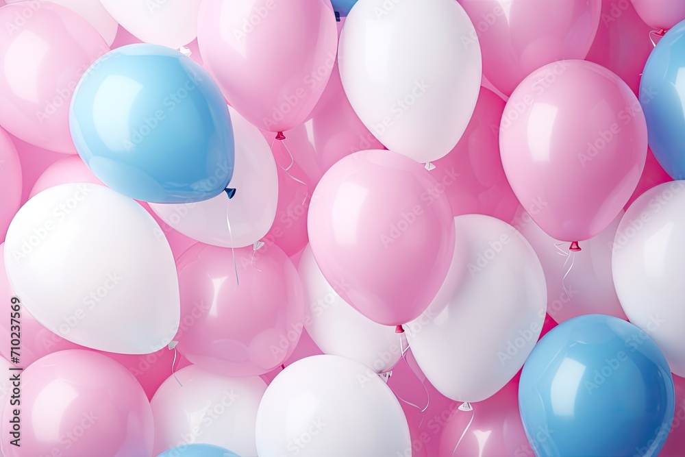 Balloons in pink white and blue on a pink backdrop Balloons in pink white and blue on a pink backdrop
