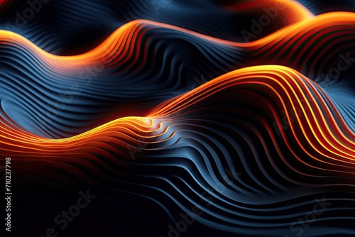 A background with illuminated undulating patterns. A fluid and dynamic representation of abstract particles. Voluminous data presented in a three-dimensional digital image.