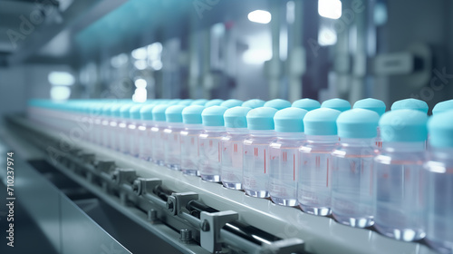 Vaccine vials on a modern production line in a pharmaceutical factory