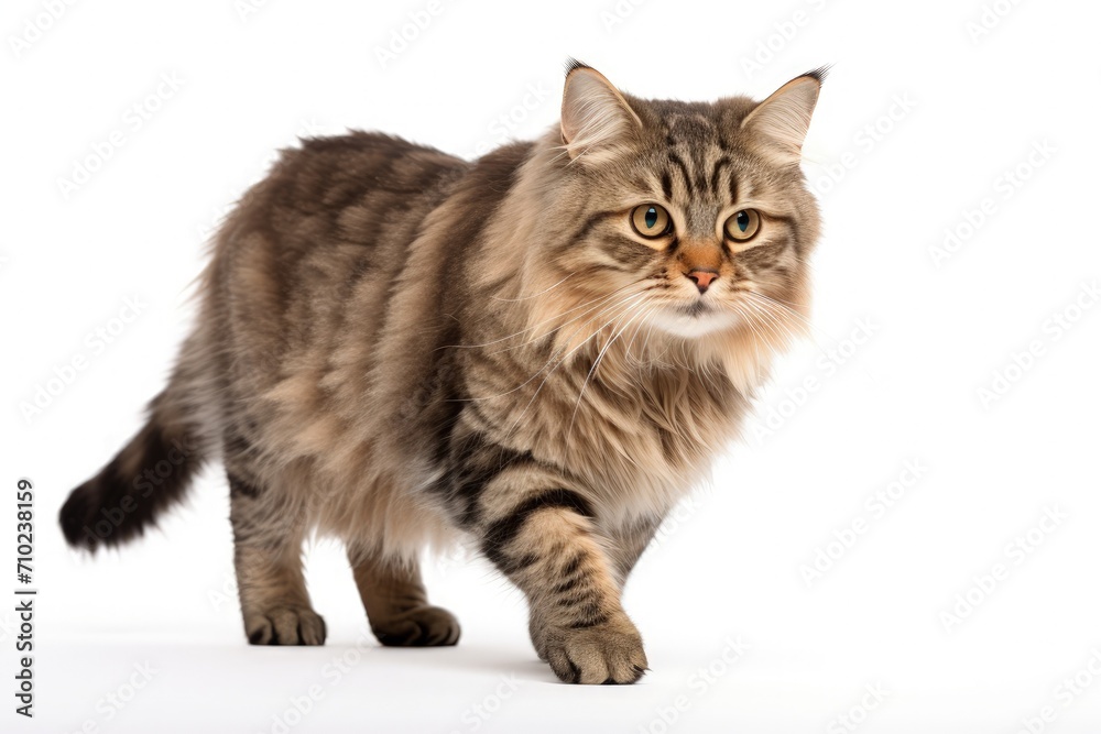 Beautiful happy cat posing on white background looking at the camera