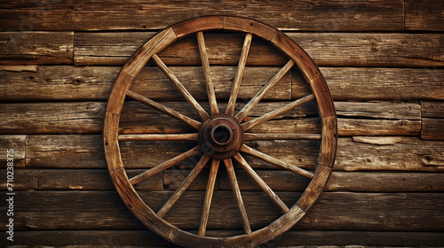 Rustic Wagon Wheel illustration of a rustic design on wooden background © Aura