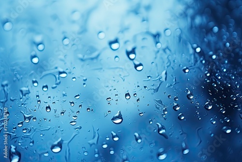 Close up raindrop falling in rainy season with blue color tone on the floor