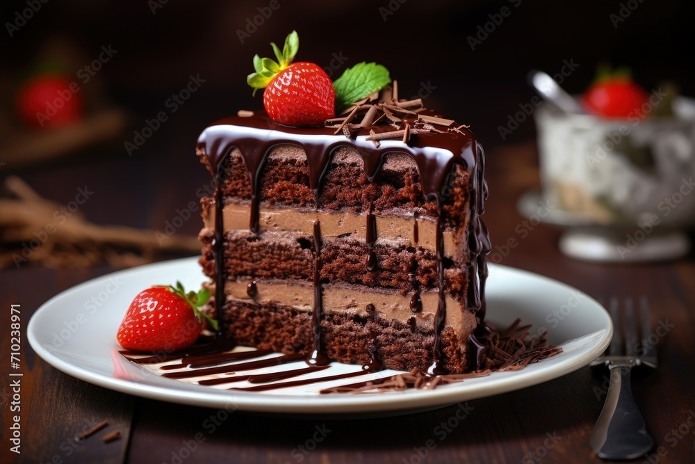 Delicious chocolate cake displayed Delicious chocolate cake displayed