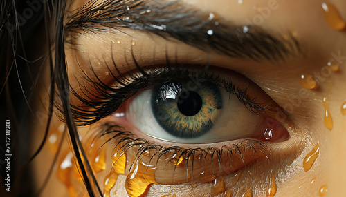 Close up of a woman eye  looking at camera  reflecting beauty generated by AI