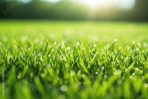 Green grass as background with perspective view and selective focus