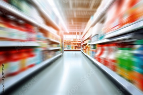 Grocery store aisle and shelves in the background appeared blurry