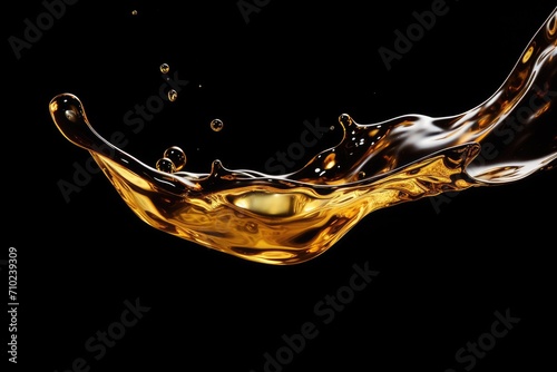 Macro shot of an isolated oil drop being poured on a black background