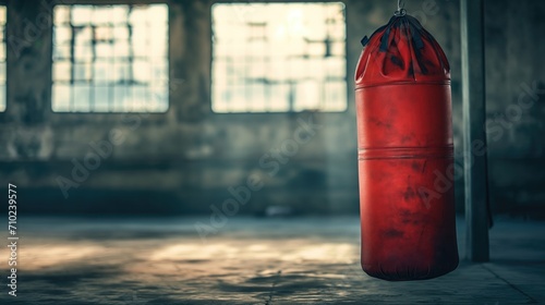 Red punching bag hanging in the gym. © Pro Hi-Res