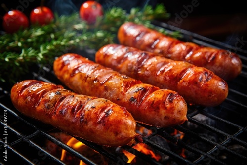 Tasty German sausages cooked on the grill
