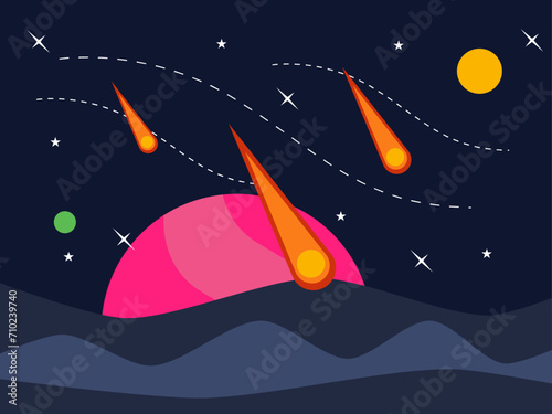 Meteor falls down.. Outer space and astronaut vector illustrations. photo