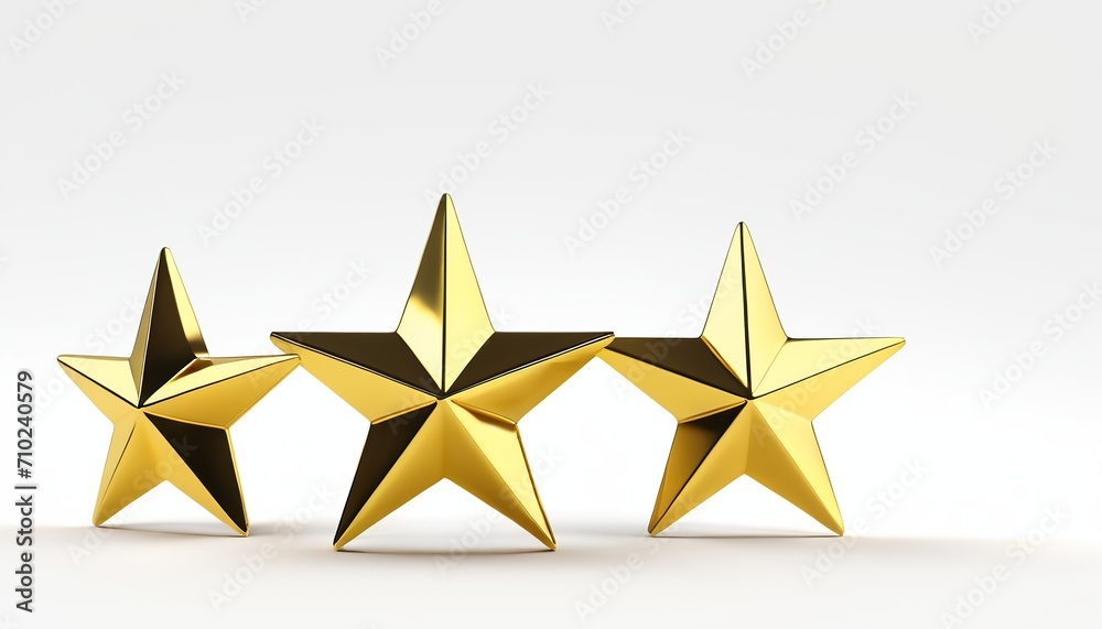 Three Golden Stars: A 3D Illustration on White Background Three Golden Stars: A 3D Illustration on White Background